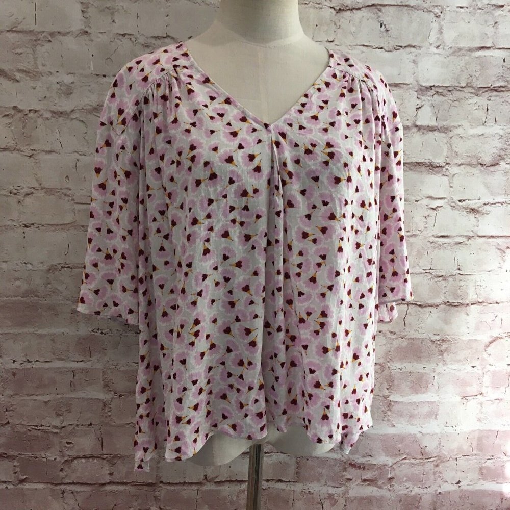 Anna Glover x H&M Loose Fit Hi Low Blouse Shirt Violet Flower Petal US 10 NEW